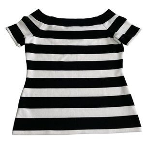 Ann Taylor Factory Black and White Fitted Off the Shoulder Short Sleeve Top SZ M